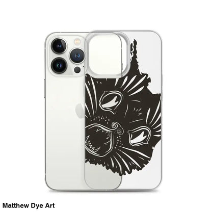 Clear Phone Case featuring Ah Kitty Head design with a black cat for a spooky Halloween vibe