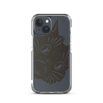 Clear iPhone case featuring Ah Kitty Head design for a spooky Halloween vibe