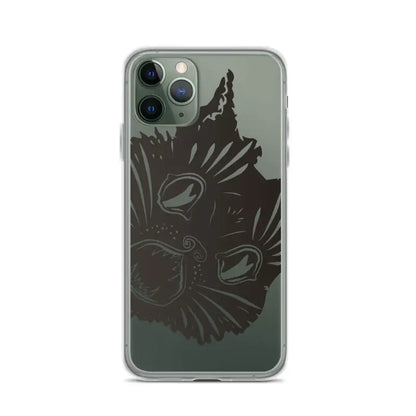 Black cat face silhouette on Ah Kitty Head iPhone Clear Case, perfect for spooky Halloween vibe