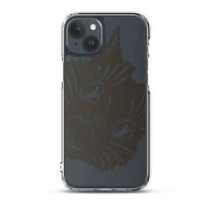 Black iPhone in Ah Kitty Head clear case showcasing spooky Halloween vibe and stylish protection