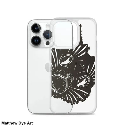 Ah Kitty Head iPhone Clear Case featuring a black cat face for a spooky Halloween vibe
