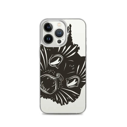 Black cat face design on Ah Kitty Head iPhone Clear Case with spooky Halloween vibe