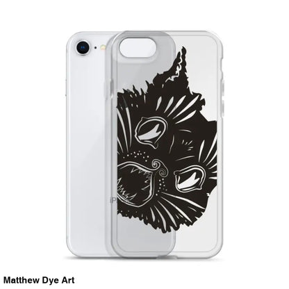 Ah Kitty Head iPhone Clear Case featuring a black cat face design for spooky vibes