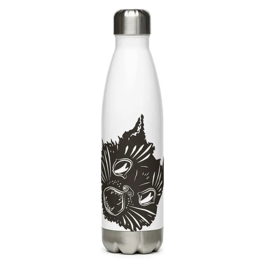 White water bottle featuring black cat design from Ah Kitty Head Stainless Steel Water Bottle