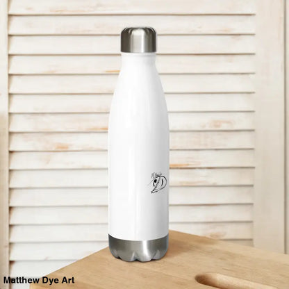White metal water bottle featuring whimsical Halloween magic and kitty head stainless design