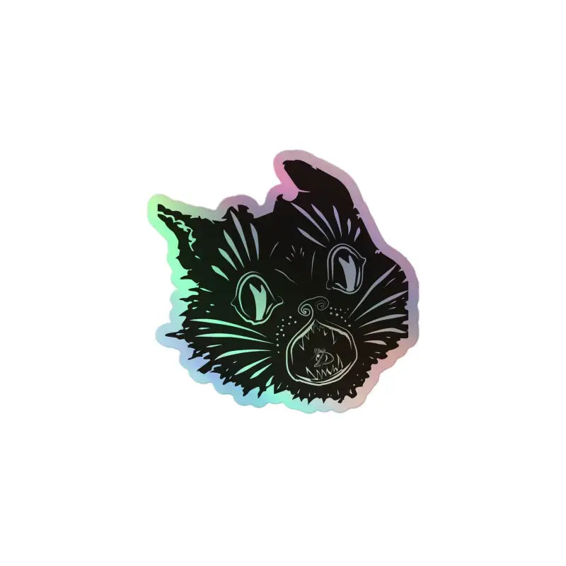 Black cat head with mesmerizing holographic rainbow effect for Haunted Glow stickers