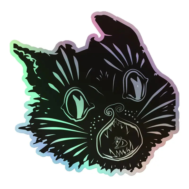 Holographic sticker of an angry black cat with glowing eyes from Haunted Glow collection