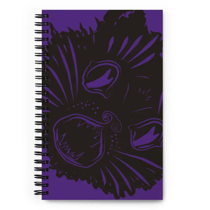 Purple spiral notebook with black floral design in Ah Kitty Halloween collection