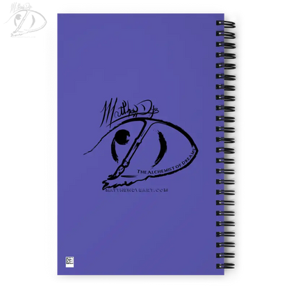 Purple spiral notebook featuring a black whale design, Ah Kitty Halloween collection