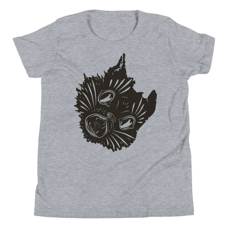 Grey short sleeve tee featuring a spooky cat graphic for Halloween magic