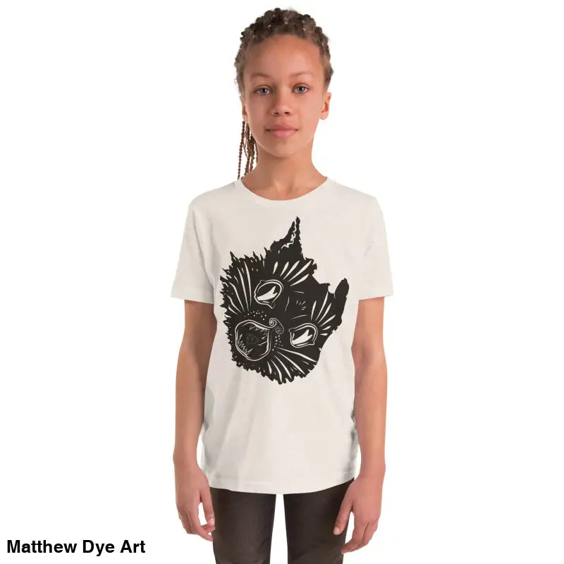 Youth t-shirt featuring spooky cat graphic for Halloween magic, named Ah Kitty