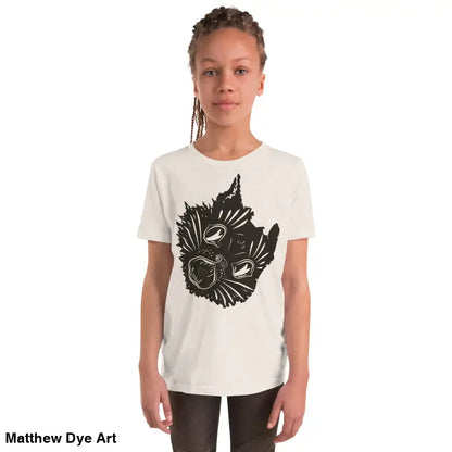 Youth t-shirt featuring spooky cat graphic for Halloween magic, named Ah Kitty