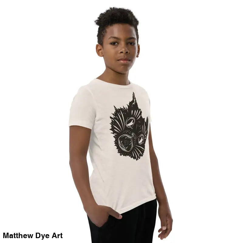 Youth t-shirt featuring a spooky cat design perfect for Halloween magic
