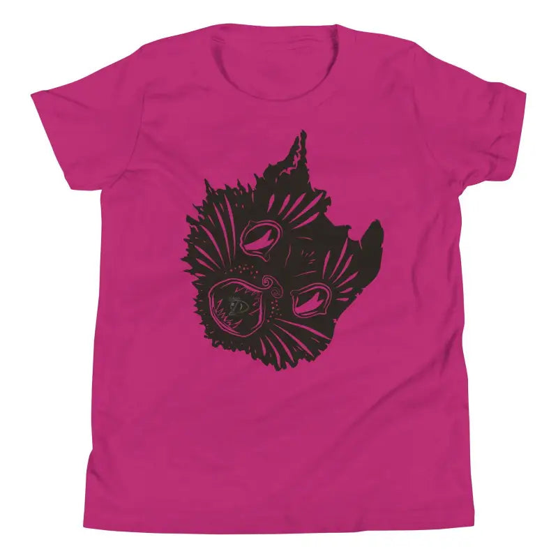 Hot pink t-shirt featuring spooky cat graphic design, perfect for Halloween magic