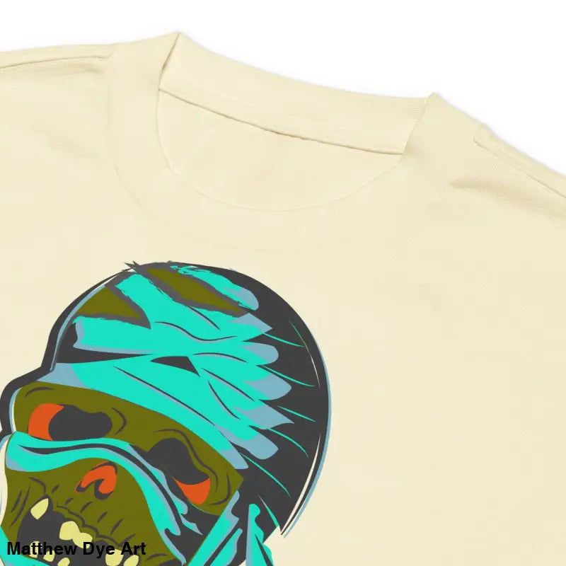 Beige premium long sleeve t-shirt featuring mummy mystique graphic for relaxed fit