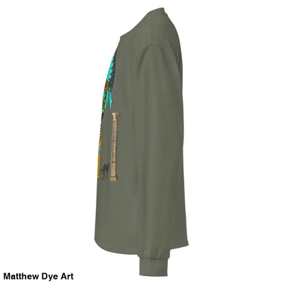 Olive green premium long sleeve shirt featuring a mummy mystique Egyptian design