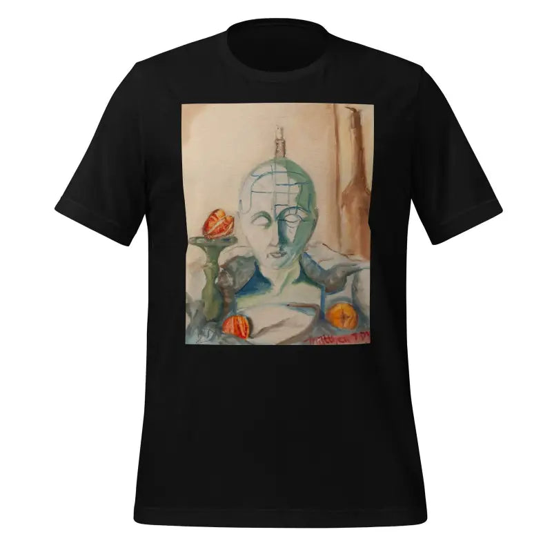 Black Phrenology Unisex Pre-Shrunk T-shirt by Matthew Dye with artistic watercolor print