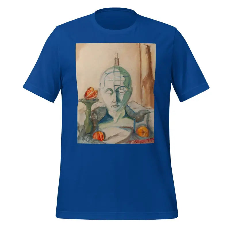 Royal blue Phrenology Unisex T-shirt featuring Matthew Dye’s artistic bust and rose design