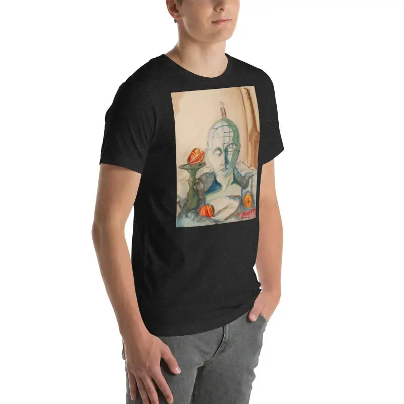 Black Matthew Dye Phrenology Unisex T-shirt featuring Buddha head and orange koi fish artwork