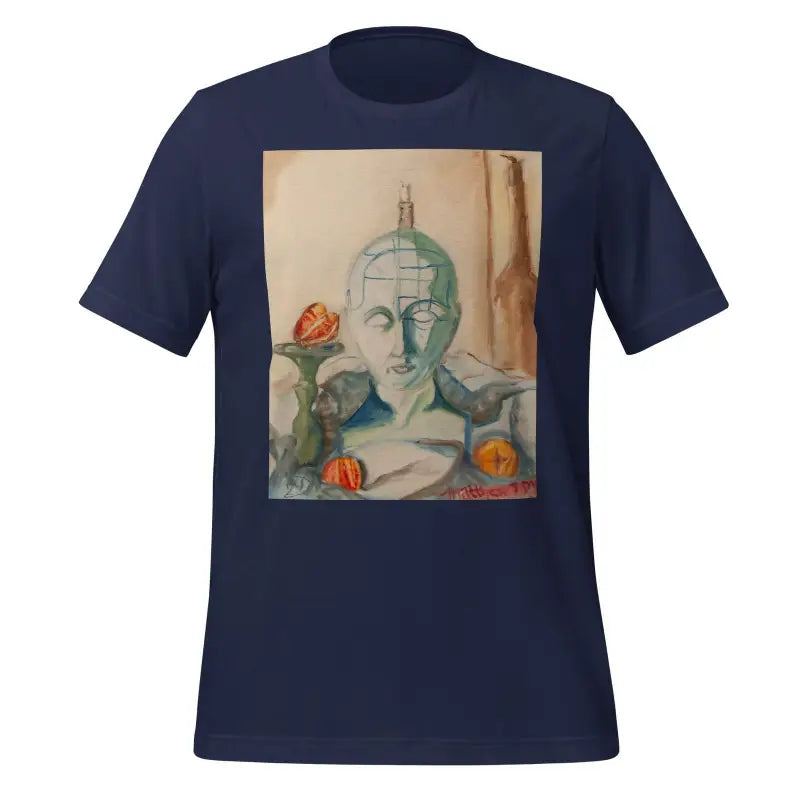 Navy blue phrenology unisex pre-shrunk t-shirt with Matthew Dye’s watercolor bust design