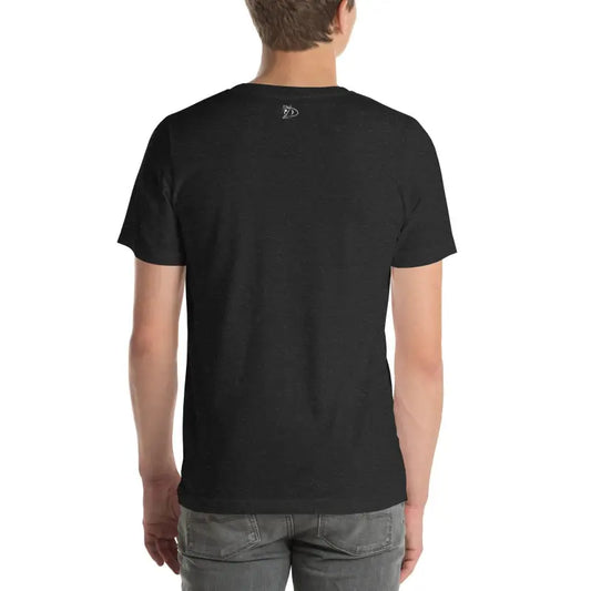 Plain black Phrenology unisex pre-shrunk t-shirt by Matthew Dye displayed from the back