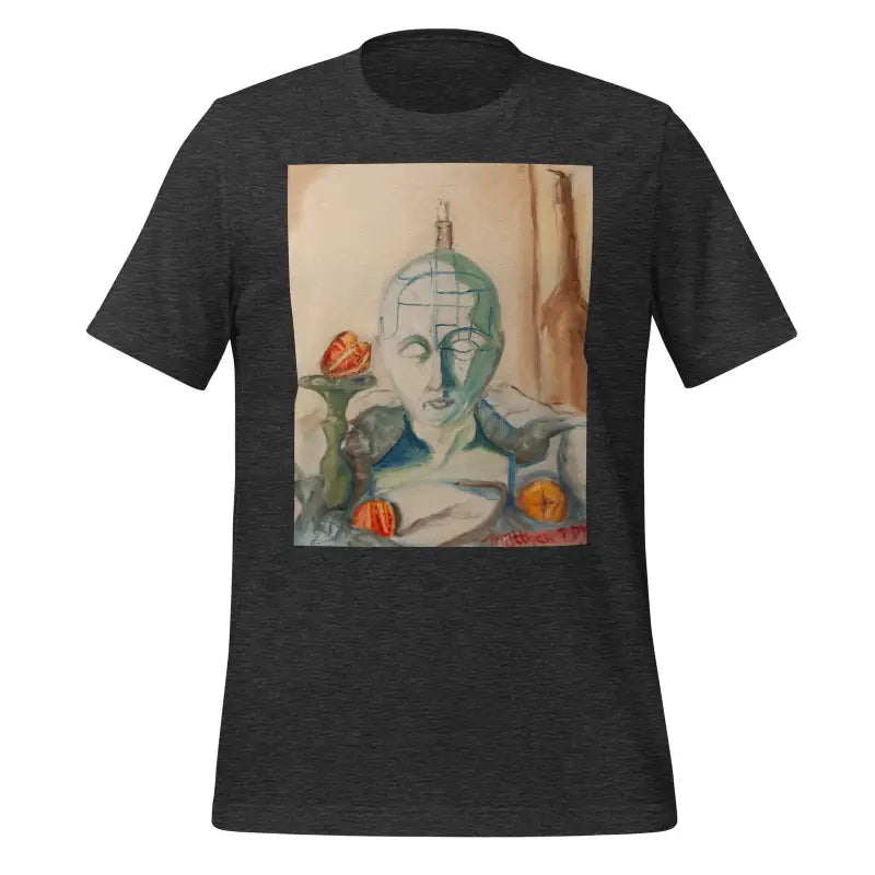 Black Phrenology Unisex T-shirt by Matthew Dye with artistic watercolor bust and oranges