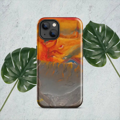 Artful Armor Tough Case featuring an orange, blue, and gray abstract watercolor design