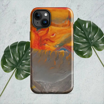 Artful Armor Tough Case featuring an orange and gray abstract watercolor design for iPhone