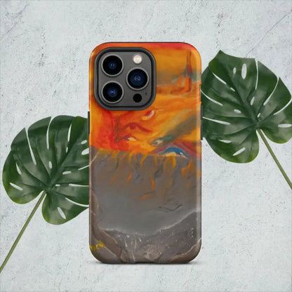 Phone case featuring orange and gray abstract watercolor design for iPhone tough case
