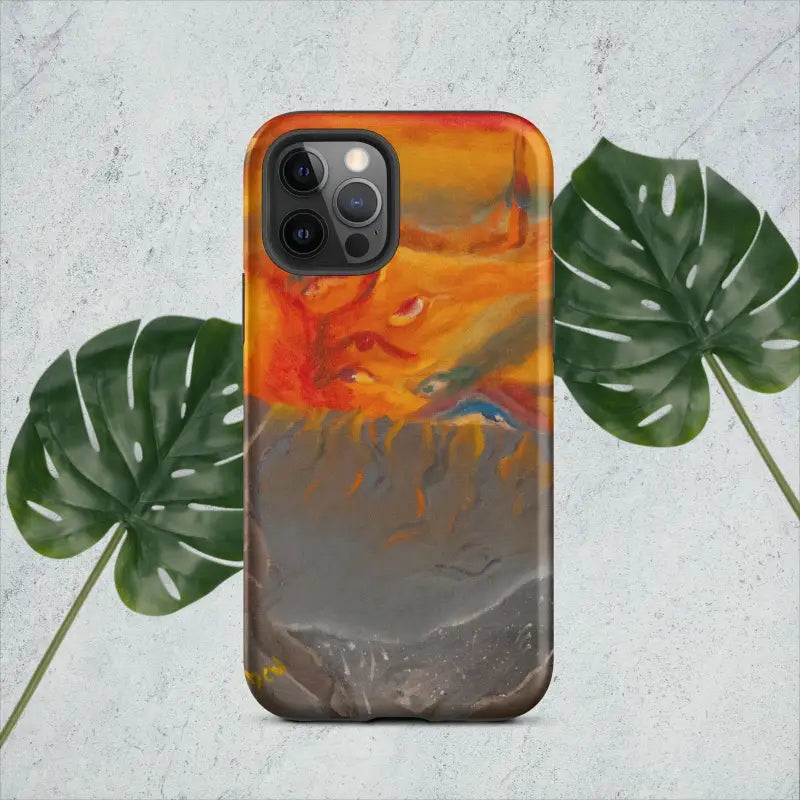 Vibrant orange and gray abstract watercolor iPhone case with Expressionist Art design