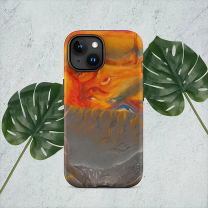 IPhone case in orange and gray abstract watercolor design inspired by expressionist art