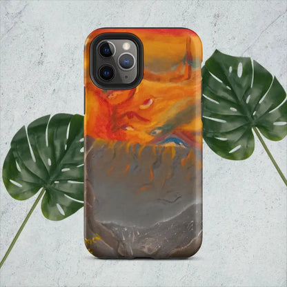 IPhone case with orange and gray abstract watercolor in Expressionist Art’s Tough Embrace