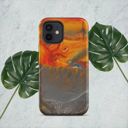 Phone case featuring orange and gray abstract watercolor design in Expressionist Art style