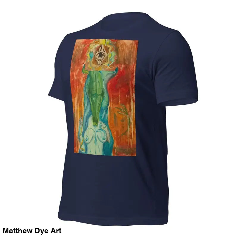 Navy blue The Priestess Unisex Cotton Jersey T-Shirt featuring abstract feminine power art
