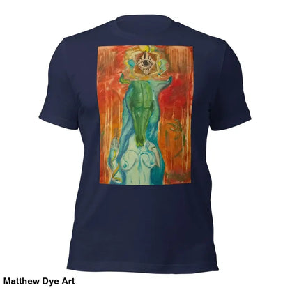Navy blue The Priestess Unisex Cotton Jersey T-Shirt featuring abstract feminine power art