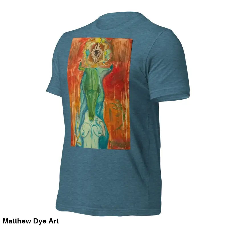 Teal The Priestess Unisex Cotton Jersey T-Shirt showcasing abstract feminine power art design