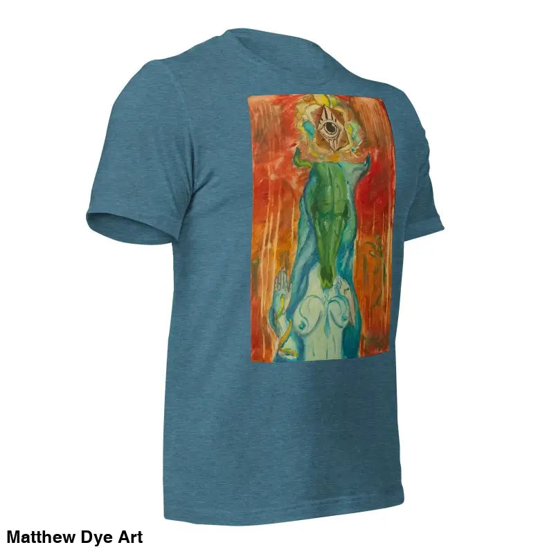 Teal The Priestess Unisex Cotton Jersey T-Shirt featuring abstract feminine power art design