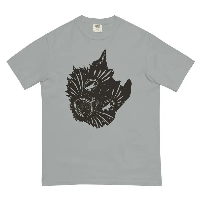 Grey Haunted Feline Heavyweight Tee featuring a striking black wolf head design