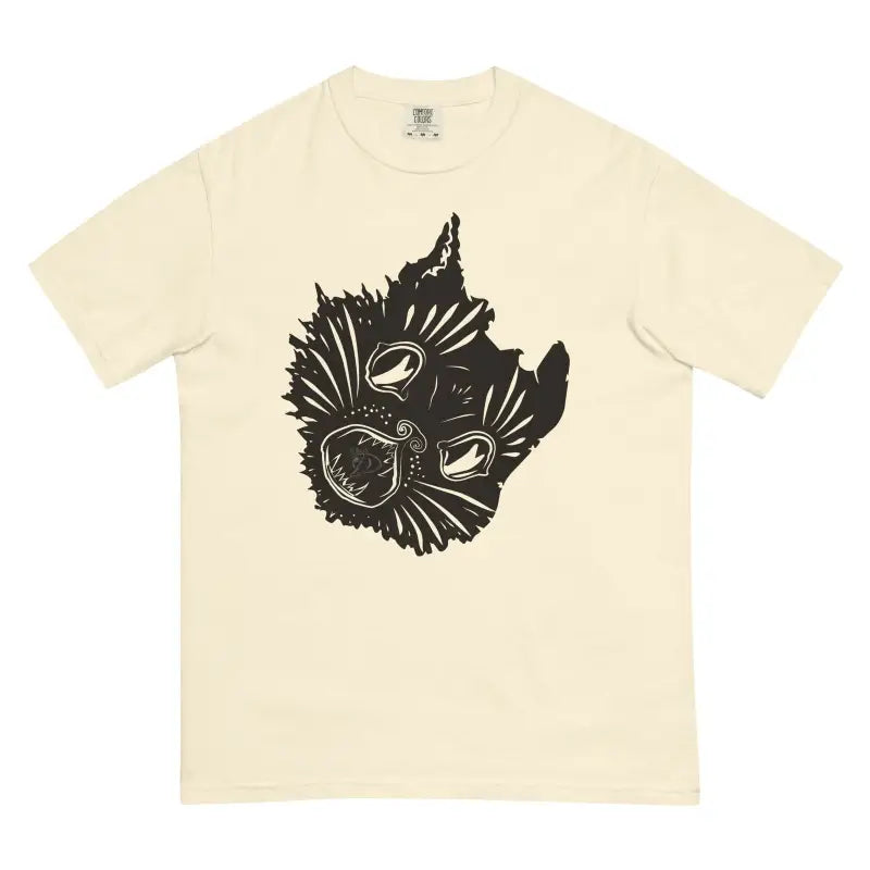 Cream-colored t-shirt featuring a black cat face, part of the Haunted Feline Heavyweight collection