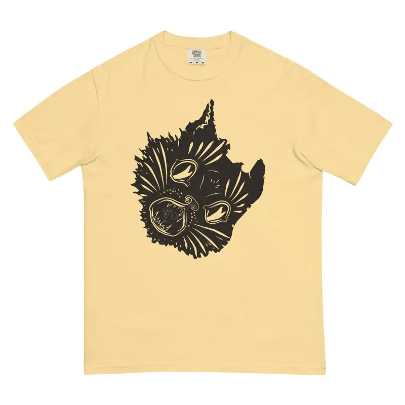 Light yellow Enchanted Shadows of Fall haunted feline heavyweight tee with kitty head design