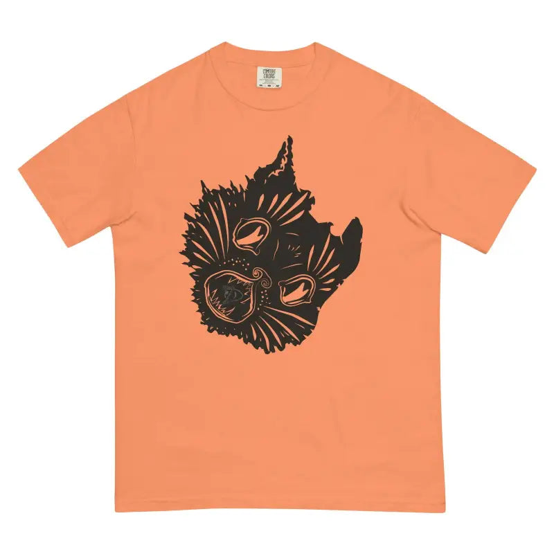 Peach-colored Enchanted Shadows of Fall tee with haunted feline design featuring a kitty head