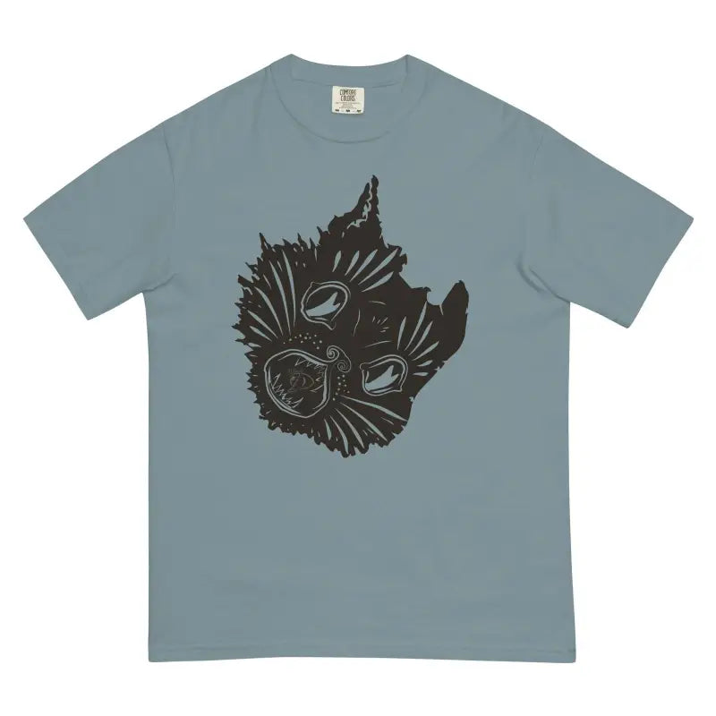 Light blue t-shirt featuring black wolf head design from Haunted Feline Heavyweight Tee