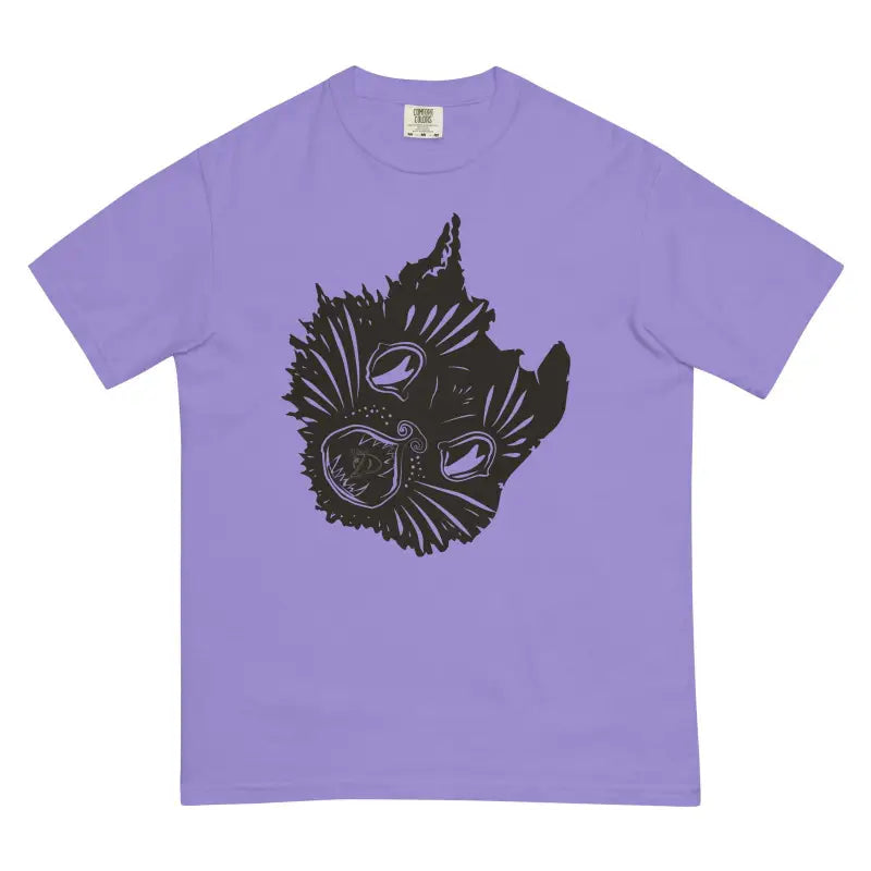 Purple Enchanted Shadows of Fall Haunted Feline Heavyweight Tee with kitty head design