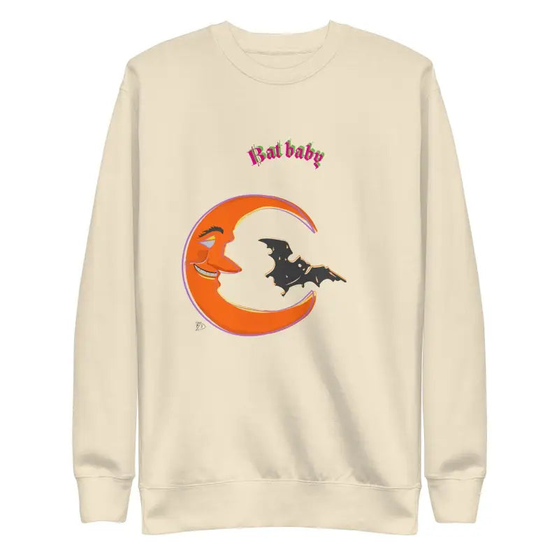 Cream-colored Bat Baby unisex sweatshirt with crescent moon and bats design