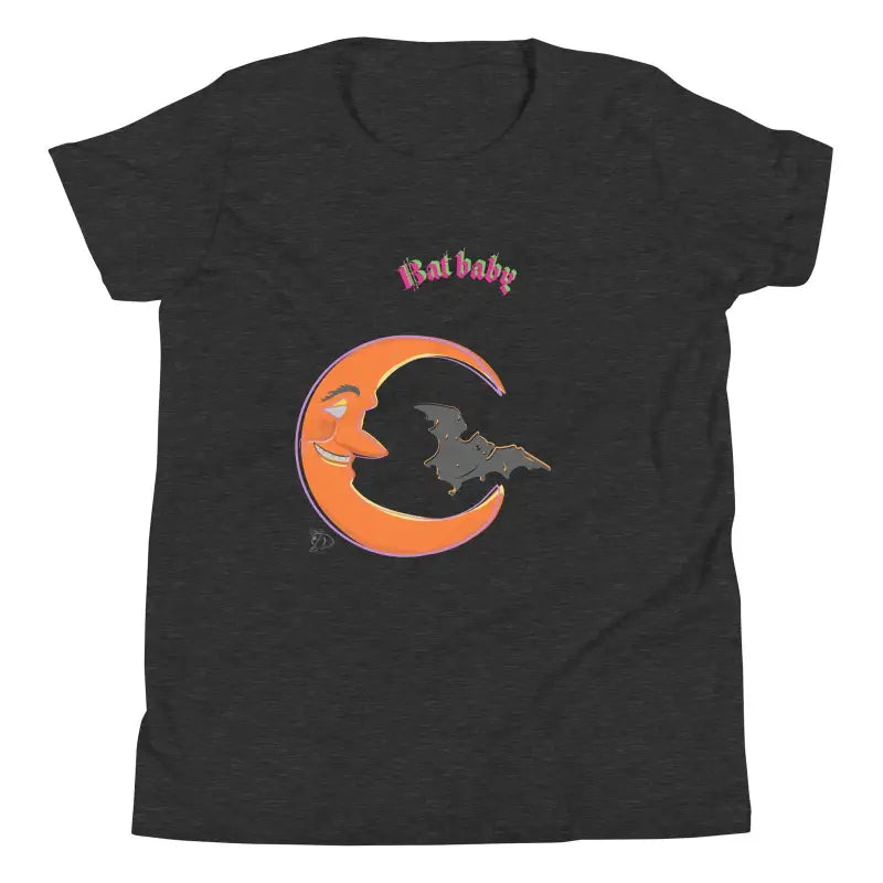 Black Bat Baby T-Shirt featuring crescent moon and bat design for Spooky Season