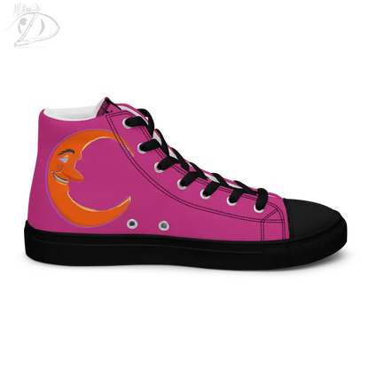 Pink high-top Bat Baby canvas shoes featuring an orange crescent moon for Halloween