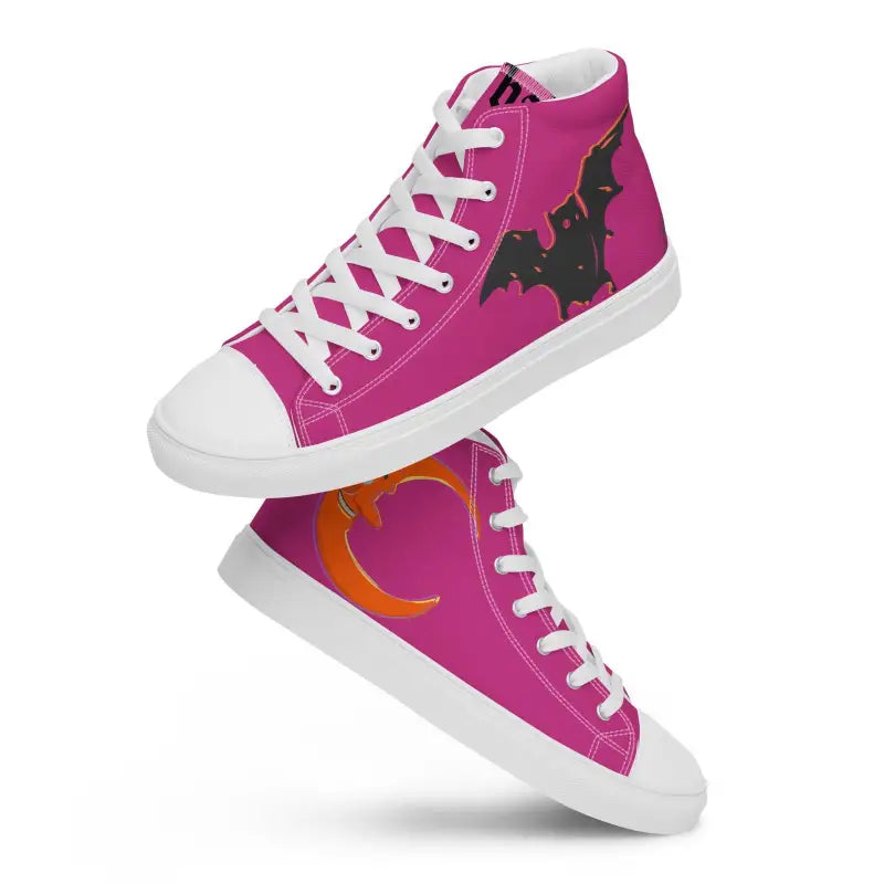 Pink high-top Bat Baby Canvas Shoes featuring bat and moon designs for Halloween celebrations