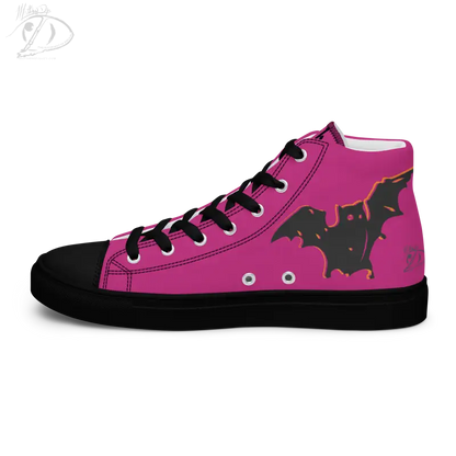 Pink Bat Baby Men’s Canvas High Top Sneakers featuring black bats and toe cap design