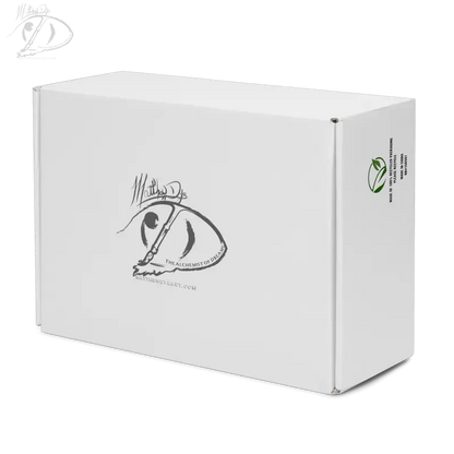 White cardboard box featuring a line drawing of Bat Baby Men’s Canvas High Top Sneakers