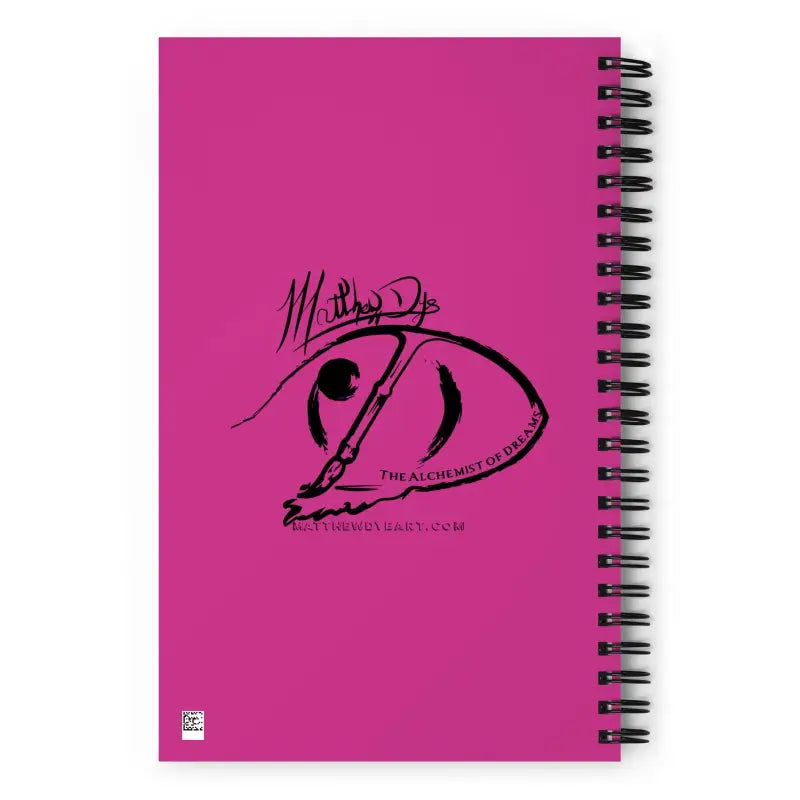 Pink Halloween spiral notebook featuring a black artistic Bat Baby logo design